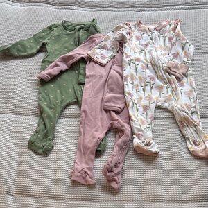 Cloud Island Green, Pink, and Floral Footies Pajamas